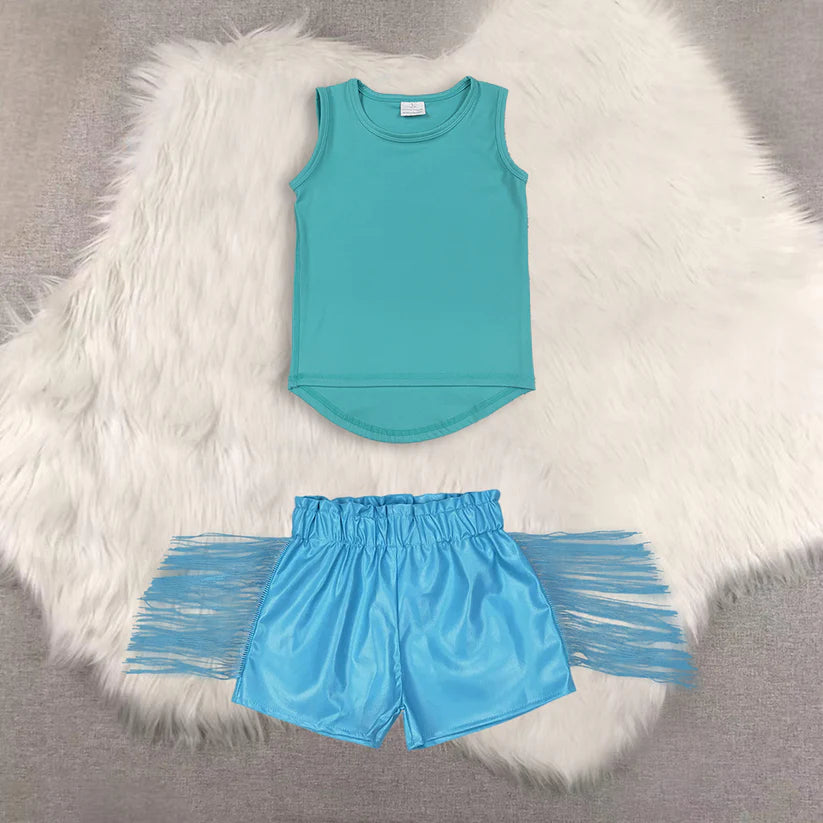 yoga sleeveless top shiny leather shorts kids baby summer outfit