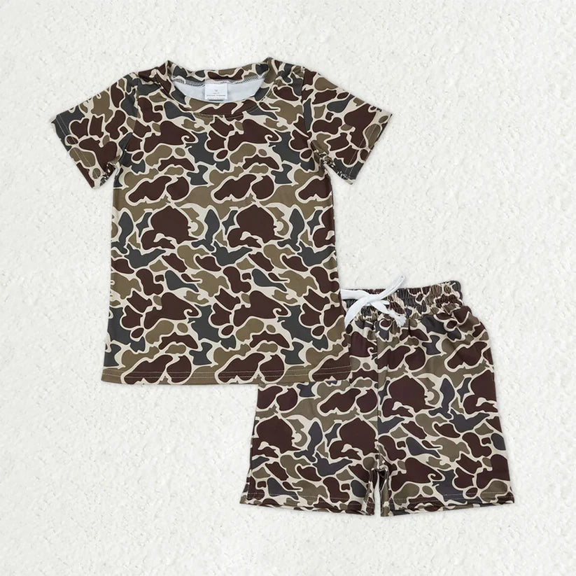Camo short sleeve top matching shorts boy summer outfit