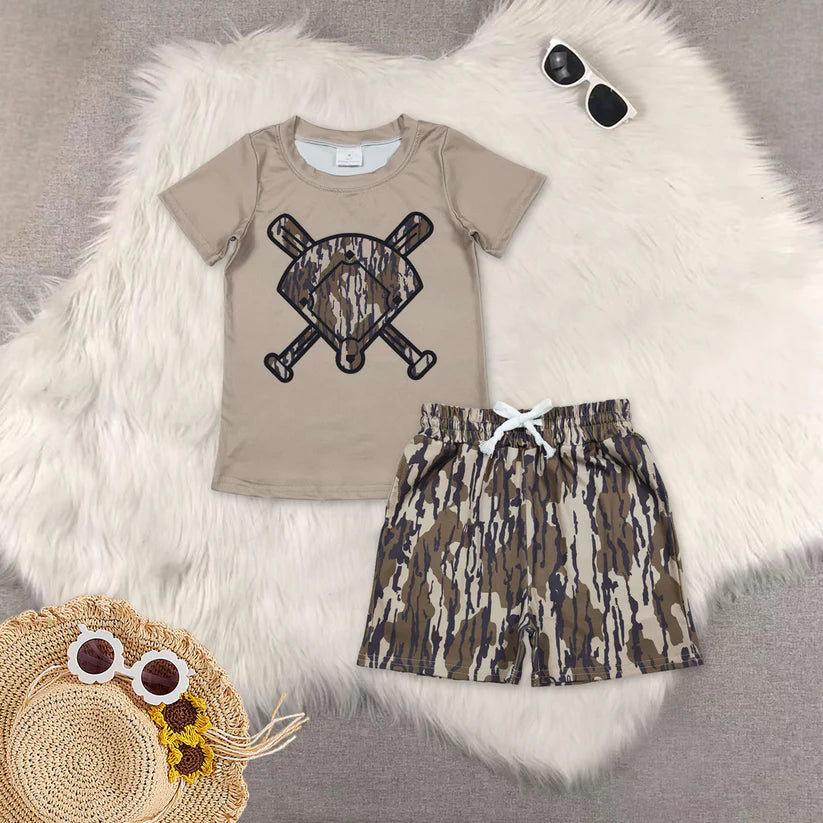 Baseball short sleeve top matching shorts boy summer outfit