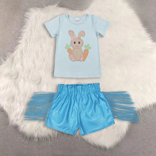 Easter short sleeve top shiny leather shorts kids baby summer outfit