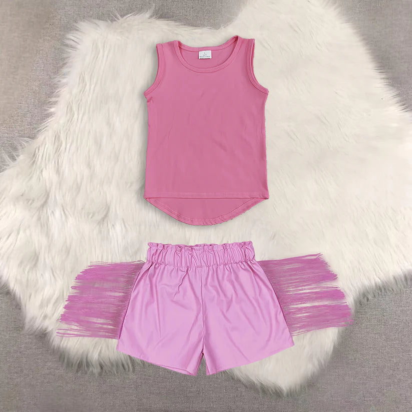 yoga sleeveless top shiny leather shorts kids baby summer outfit