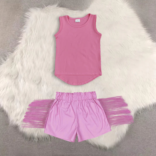 yoga sleeveless top shiny leather shorts kids baby summer outfit