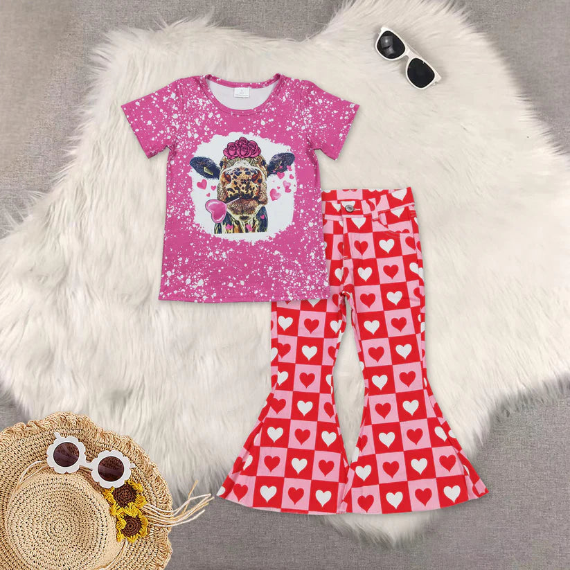 Highland cow top red heart flare jeans pants Valentines day outfit