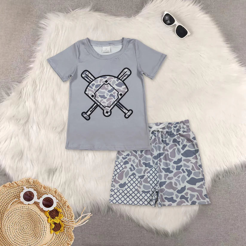 Baseball short sleeve top matching shorts boy summer outfit