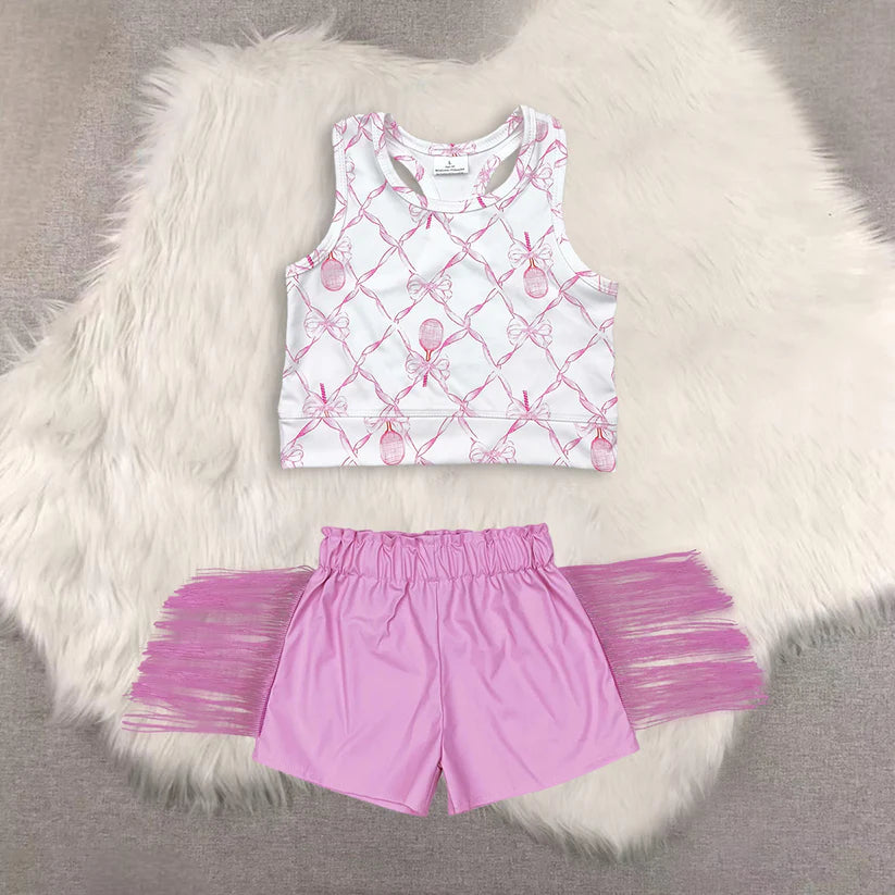 yoga sleeveless top shiny leather shorts kids baby summer outfit