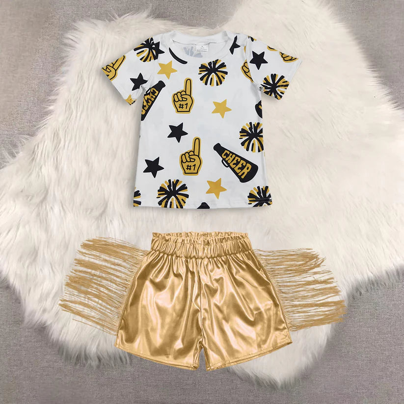 Game day design top shiny leather shorts kids baby summer outfit