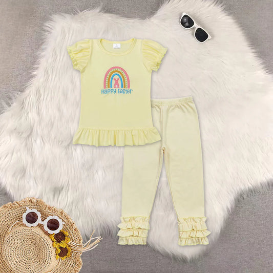 Easter bunny short sleeve top matching pants girls outfit