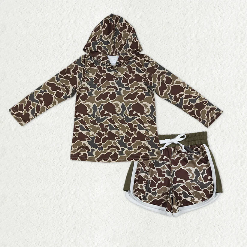 Camo long sleeve hoodie top matching shorts boy summer outfit