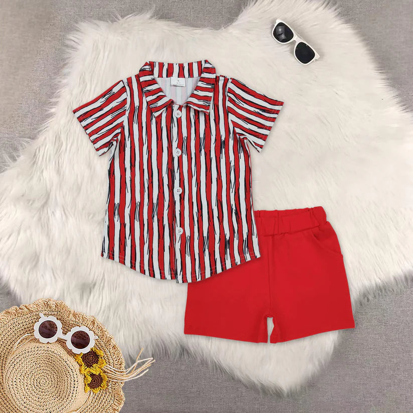 Dr button shirt top matching shorts kids summer outfit