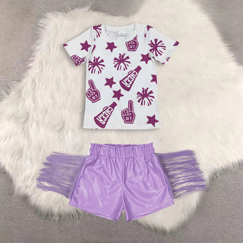 Game day design top shiny leather shorts kids baby summer outfit