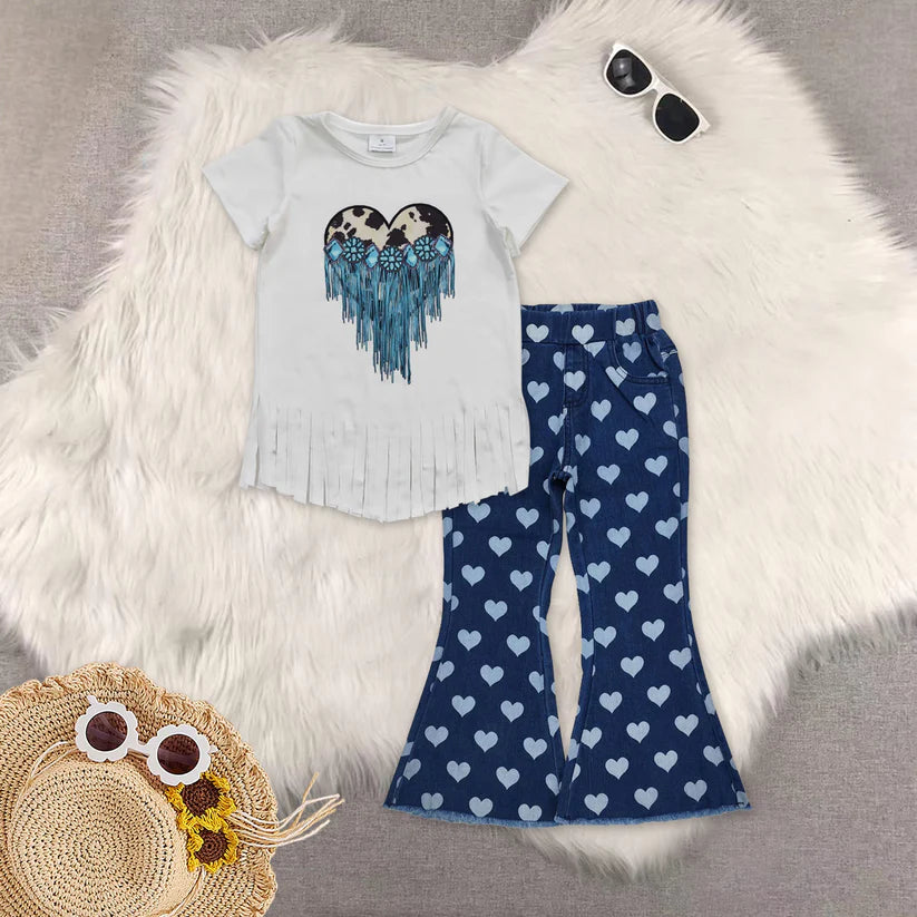 Turquoise heart top red heart flare jeans pants Valentines day outfit