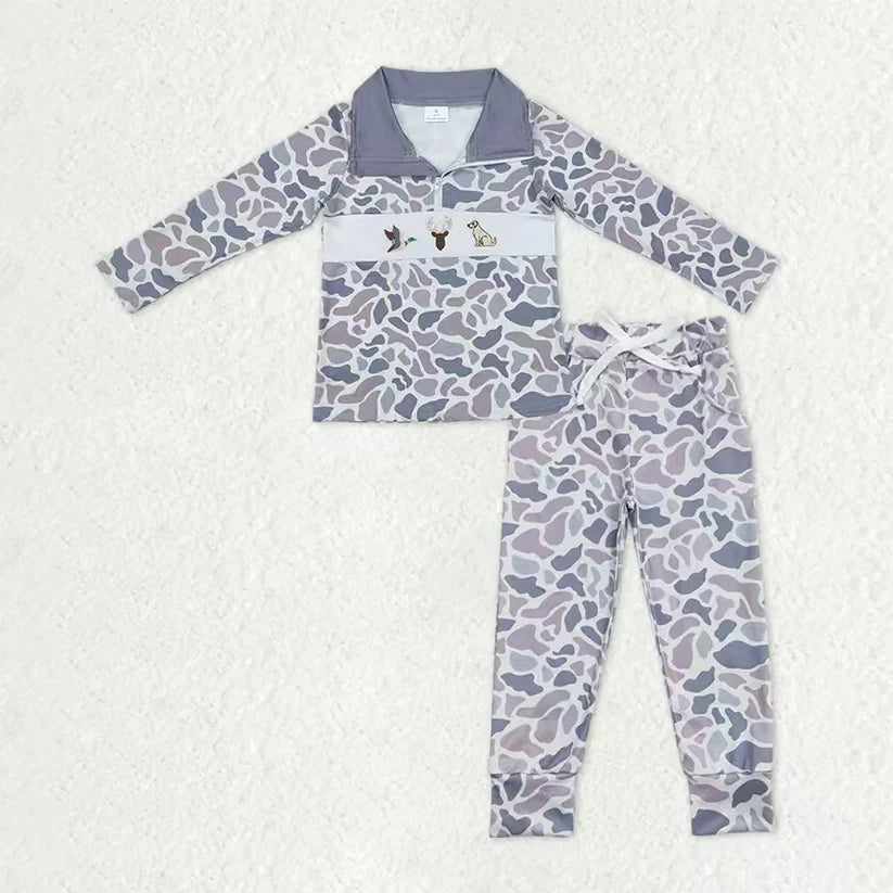 Mallard duck dog deer long sleeve top matching pants kids outfit