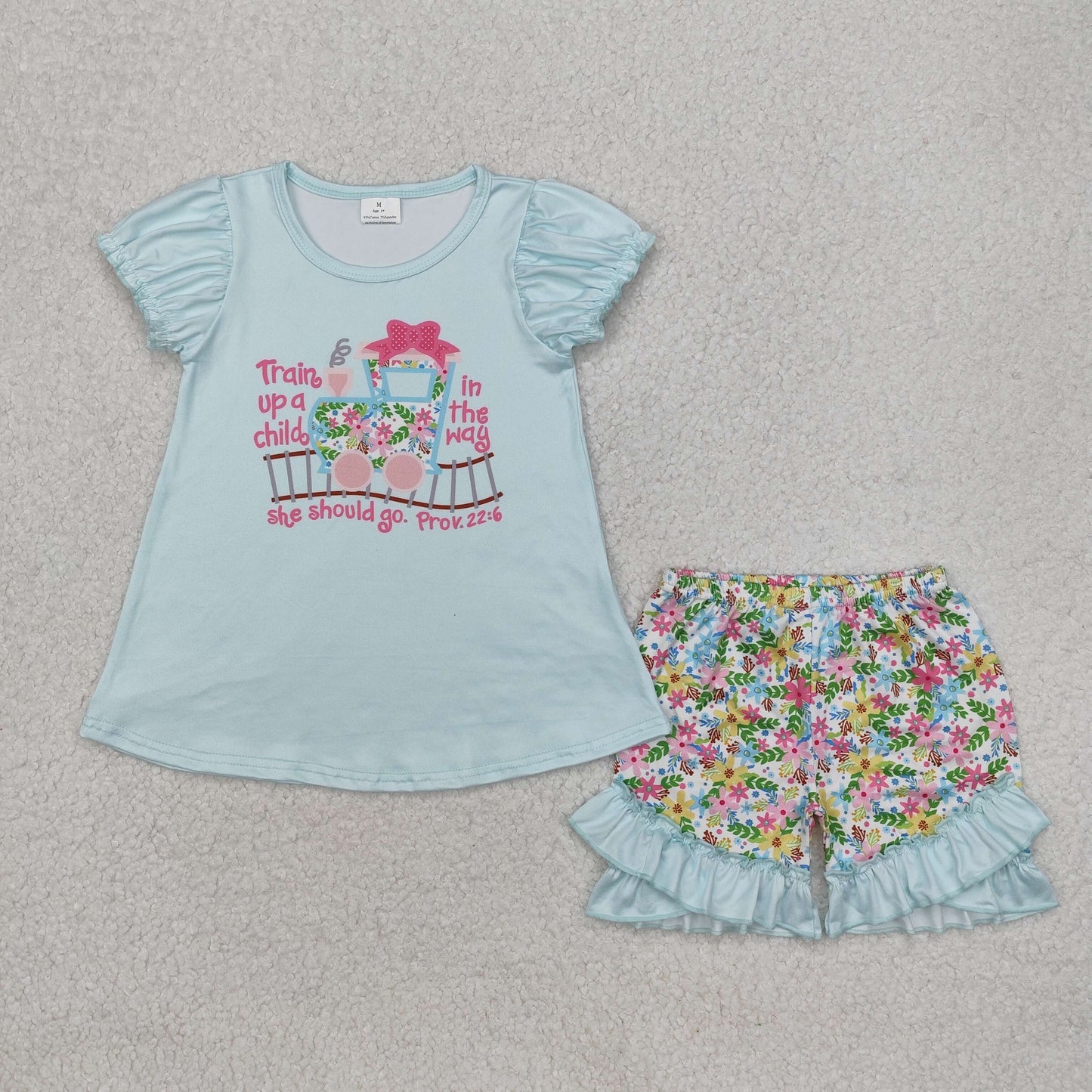 Sister brother kids baby train print summer outfit