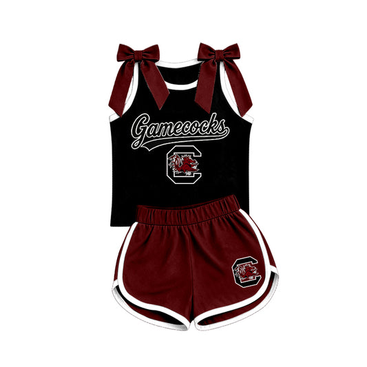Custom team bow top matching shorts girls summer outfit