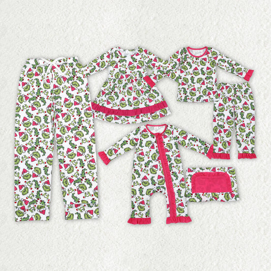 Mommy and me christmas green face ginbgerbread milk silk pajama set