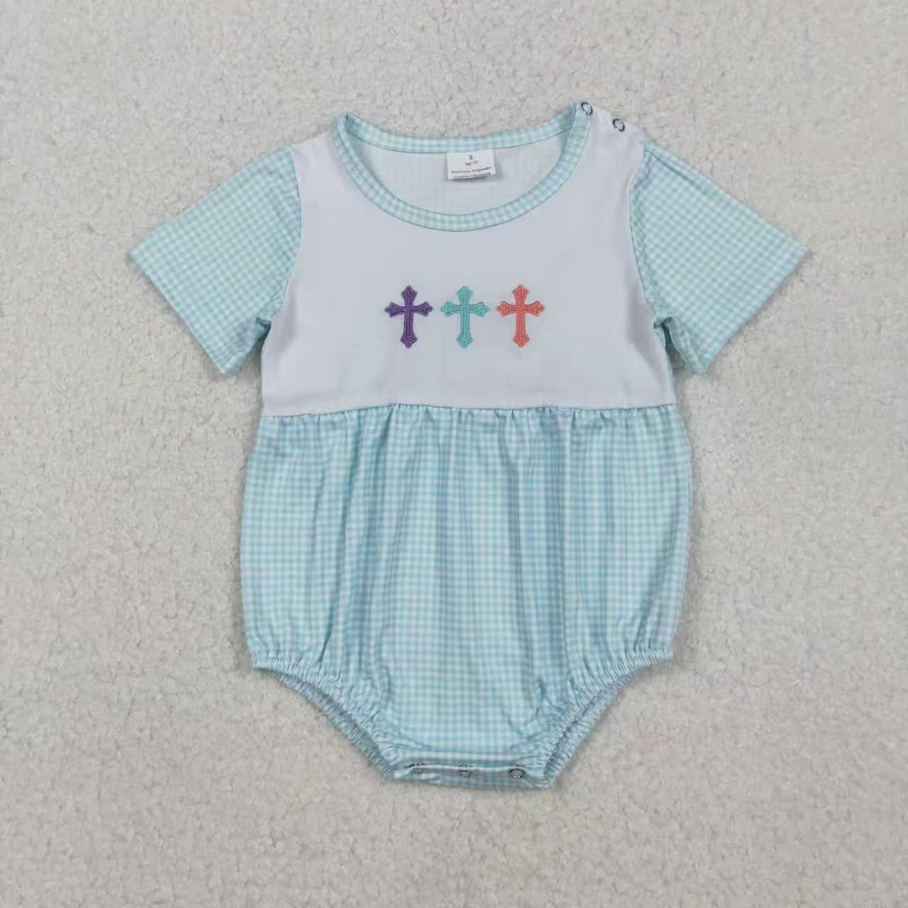 Embroidery Easter cross girls short sleeve dress