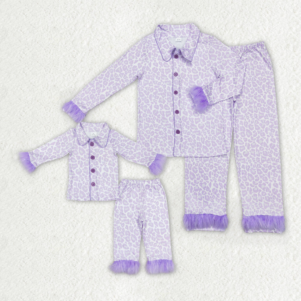 Mommy and me wholesale price lavender cheetah long sleeve matching pajama set