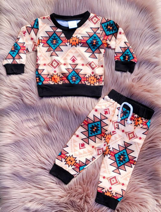Kids baby western aztec design matching outfit