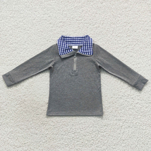 brother boy long sleeve gingham neck pullover