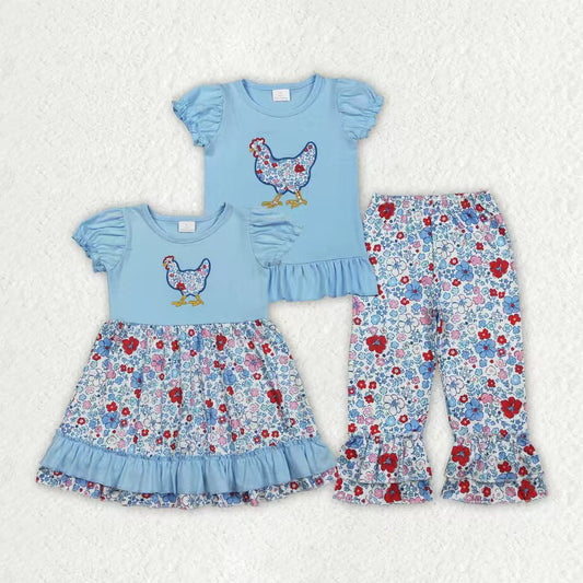 Baby girls embroidery floral chicken outfit