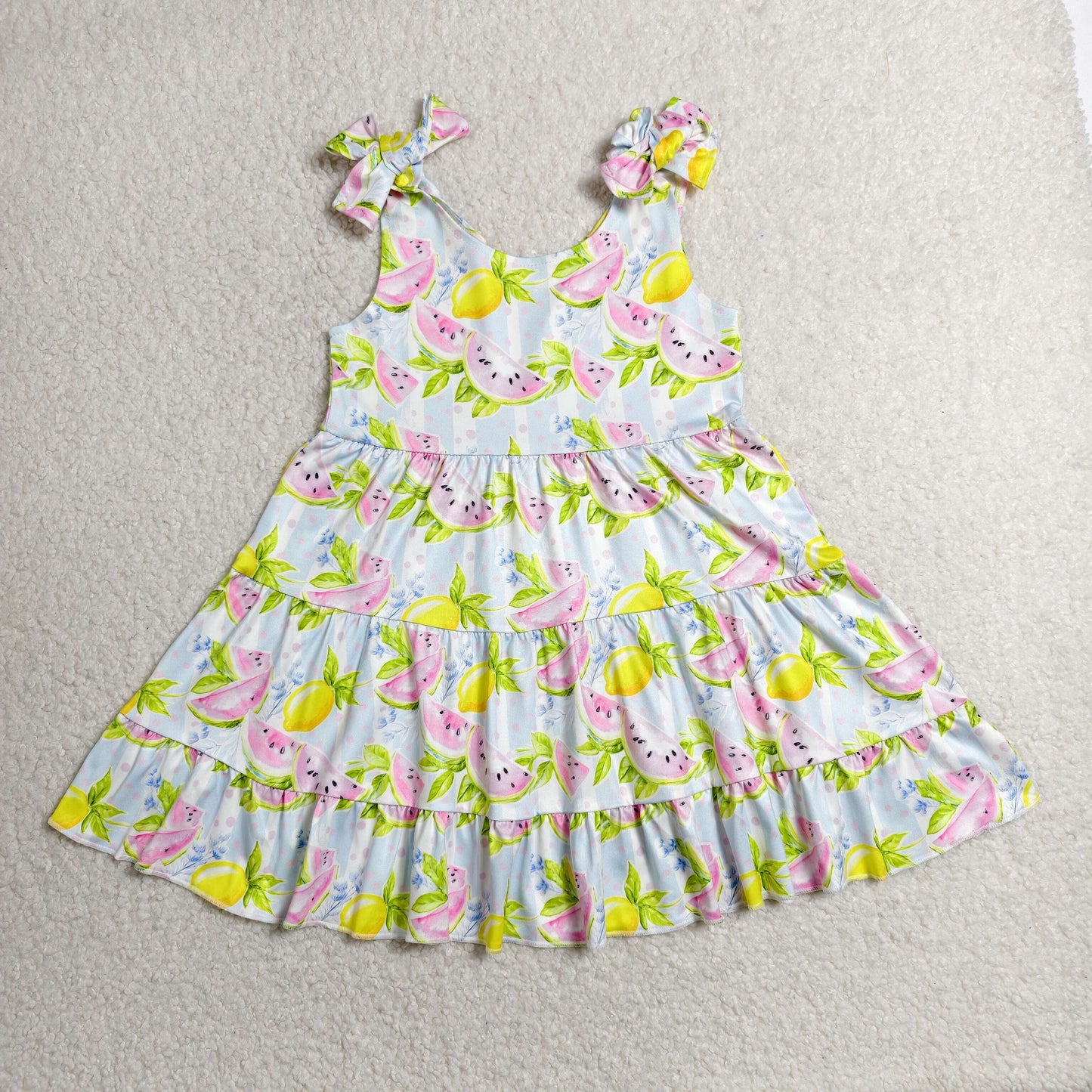 Watermelon print girls summer dress romper best sister wholesale kids clothes
