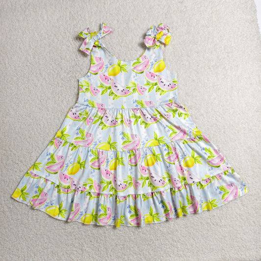 Watermelon print girls summer dress romper best sister wholesale kids clothes