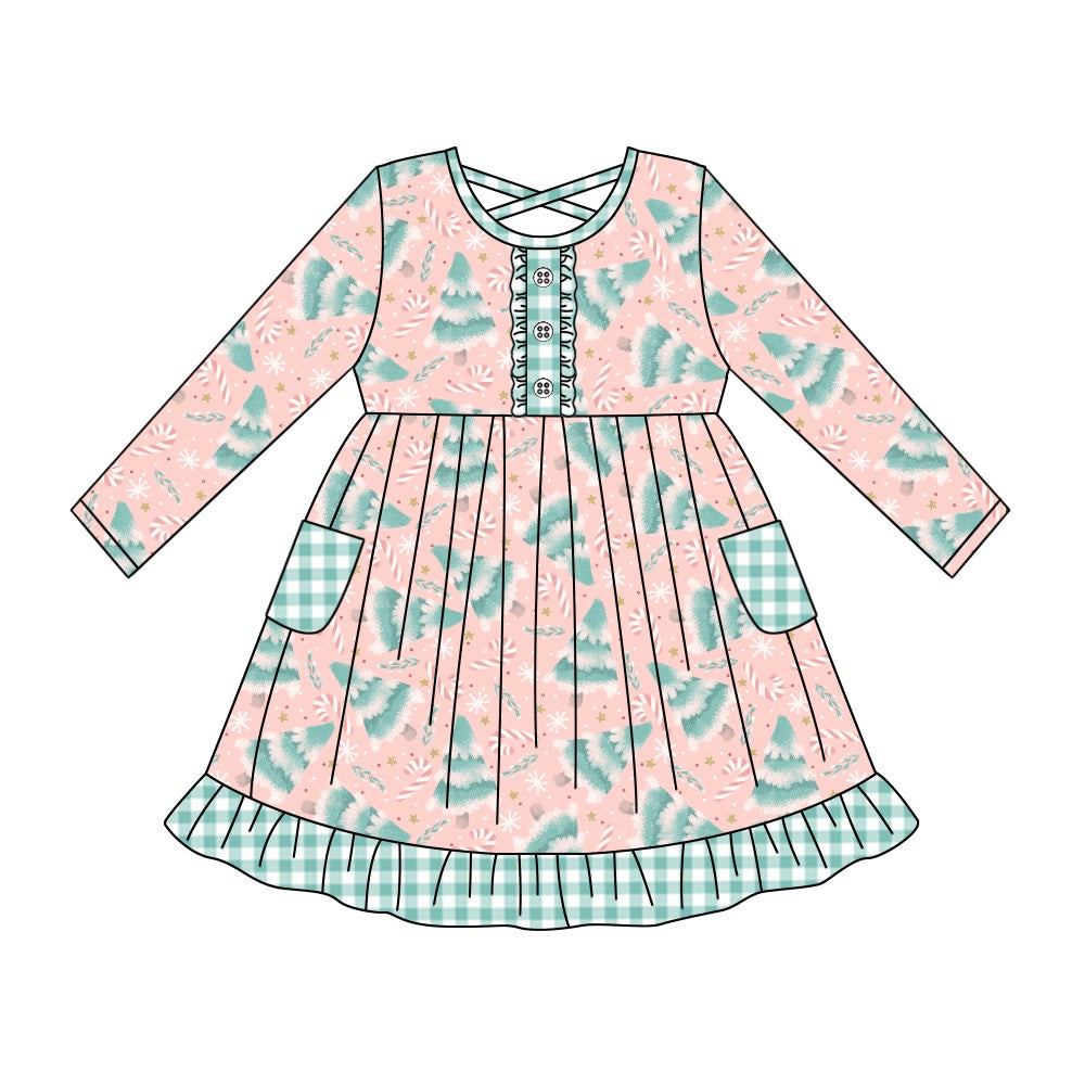 toddle girls christmas tree fall winter pocket dress