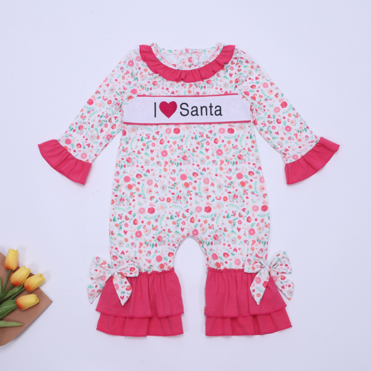 baby girls i love santa christmas romper