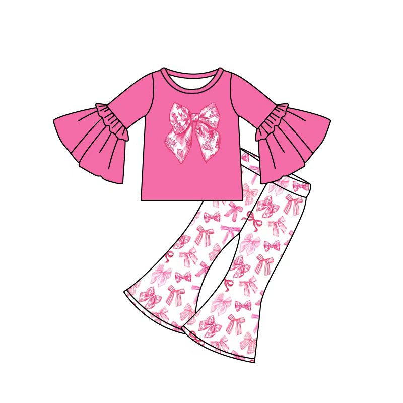 Toddle kids hot pink bow long sleeve outfit