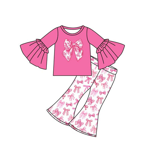 Toddle kids hot pink bow long sleeve outfit