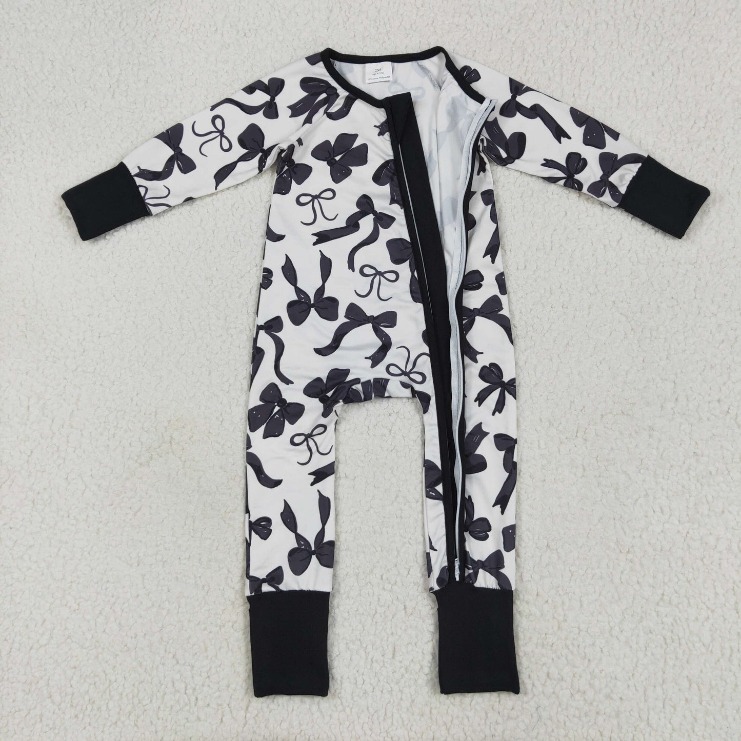 Black bow long sleeve pajama set outfit