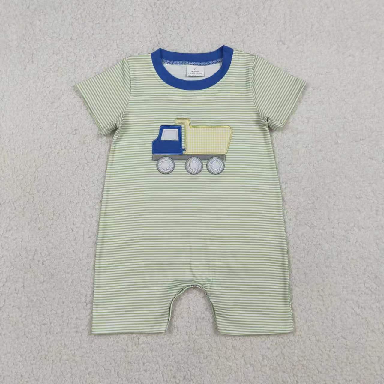 Stripe constructions embroidery top shorts boys outfits