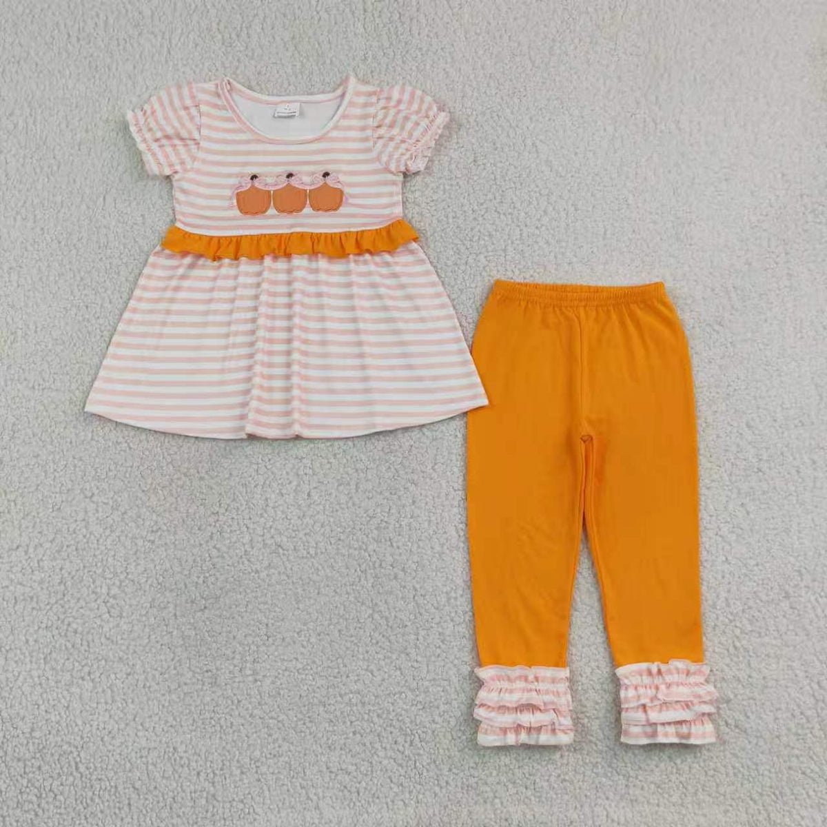 Embroidery pumpkins long sleeve top matching pants sister brother matching outfit