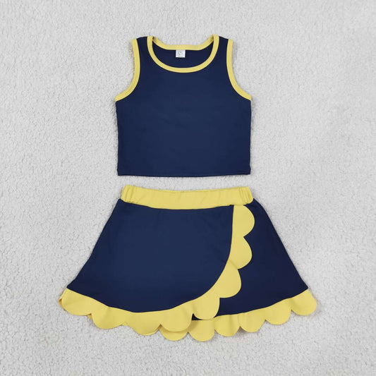 Navy yoga tank top matching skorts girls summer outfit