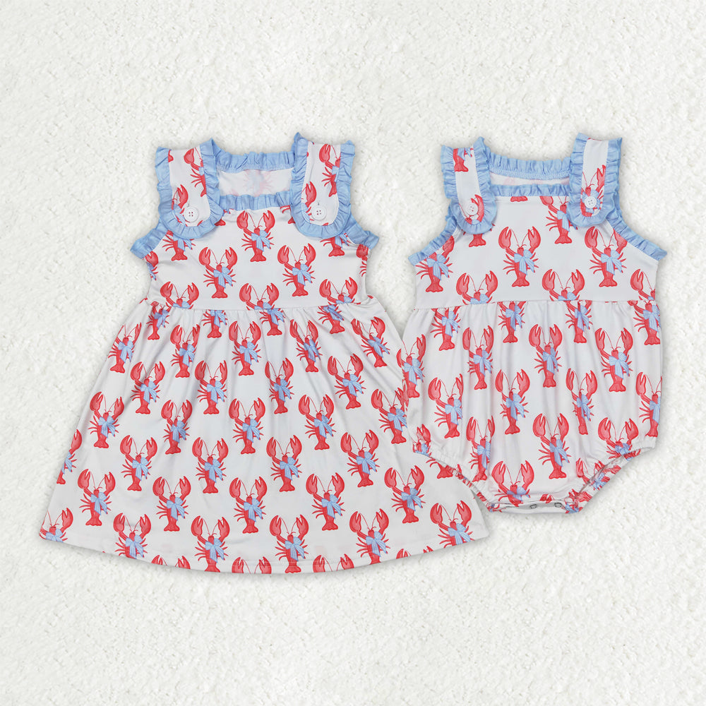 Toddle baby  crawfish blue bow summer matching clothes