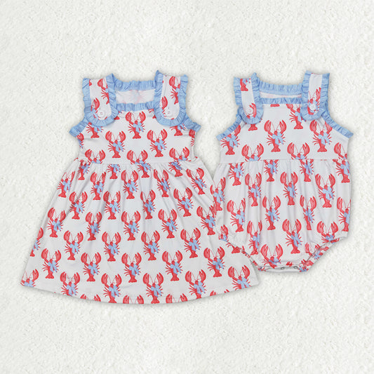 Toddle baby  crawfish blue bow summer matching clothes