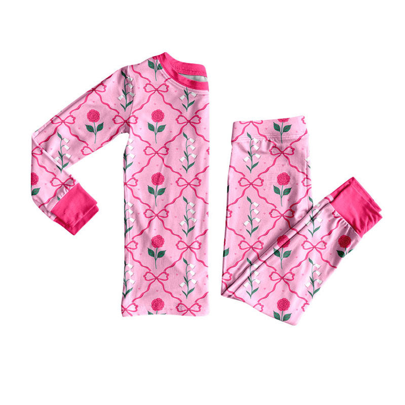 Flowers design kids long sleeve pajama set wholesal factory price