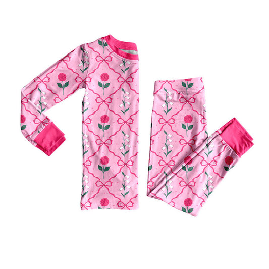 Flowers design kids long sleeve pajama set wholesal factory price