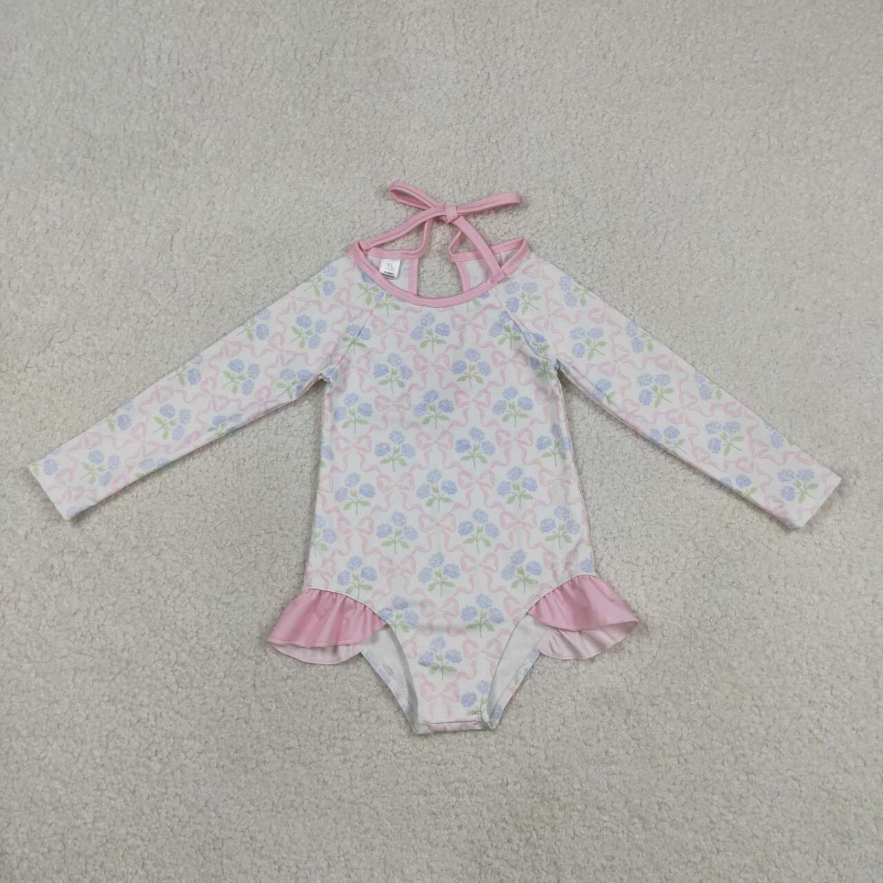 Pink floral one piece bathing suit kids swimwear