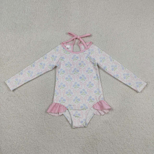 Pink floral one piece bathing suit kids swimwear