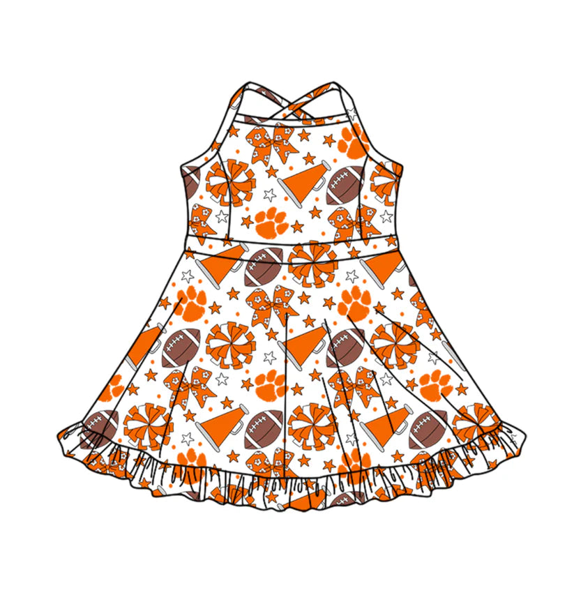 Toddle girls wholesale custom team design Baby Girls Strap Stars Bows Yoga Ruffle Knee Length Dresses Activity Wear Cute Kids Clothing
