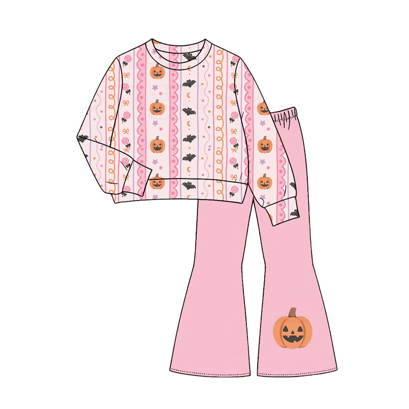 Toddle kids girl halloween pumpkins custom design long sleeve outfit