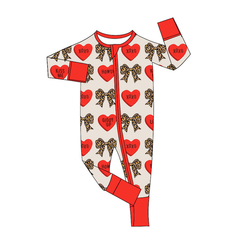 toddle baby Valentines xoxo long sleeve zip romper wholesale factory price