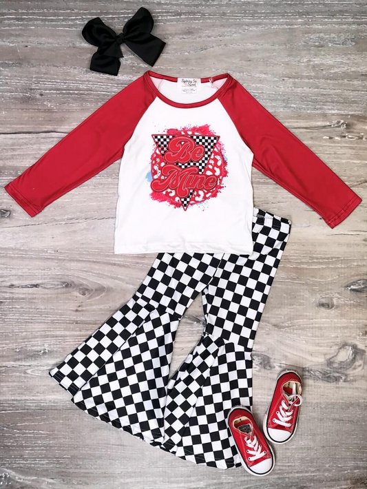 be mine valentines day black checkered bell bottoms outfit
