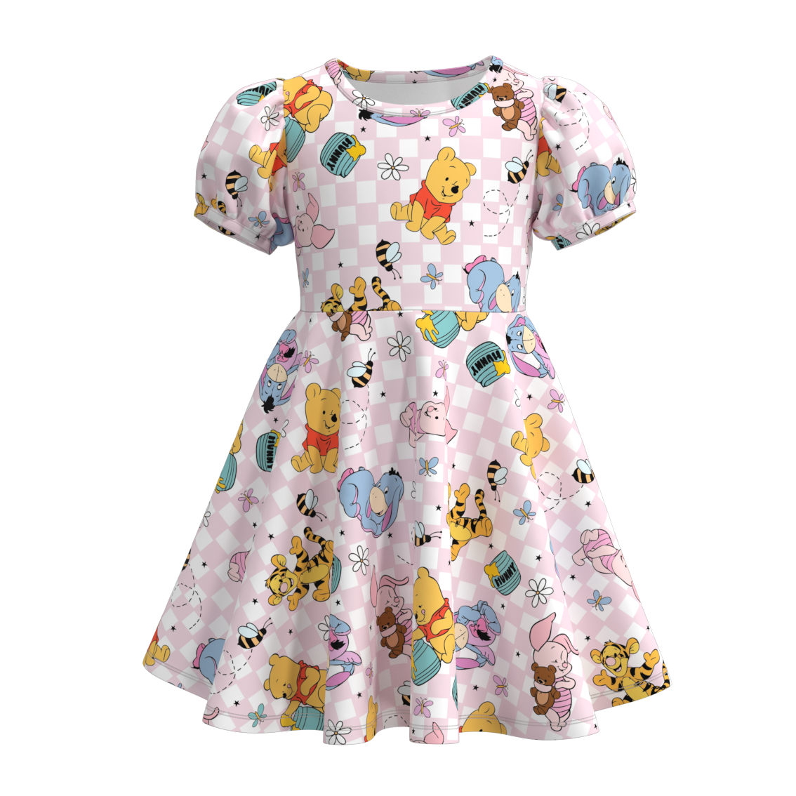 Wholesale Kids Girls Cartoon Bear Short Sleeve Dress