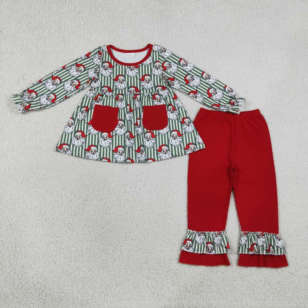 Christmas santa claus long sleeve top matching pants girl outfit