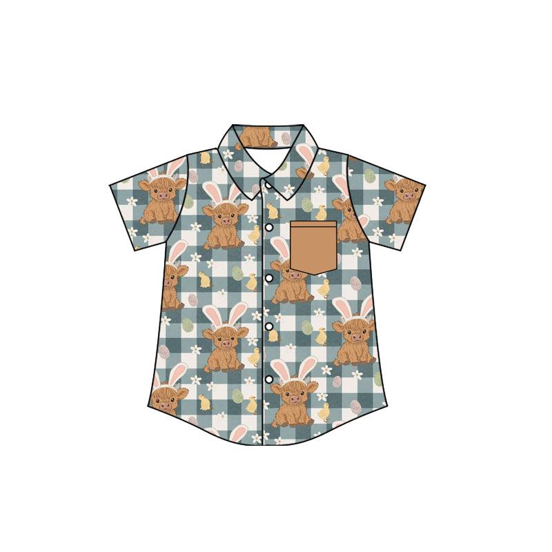 Kids baby short sleeve highland cow button down top