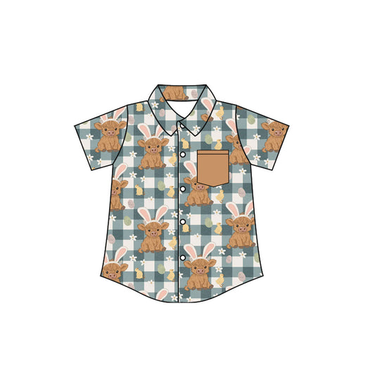Kids baby short sleeve highland cow button down top
