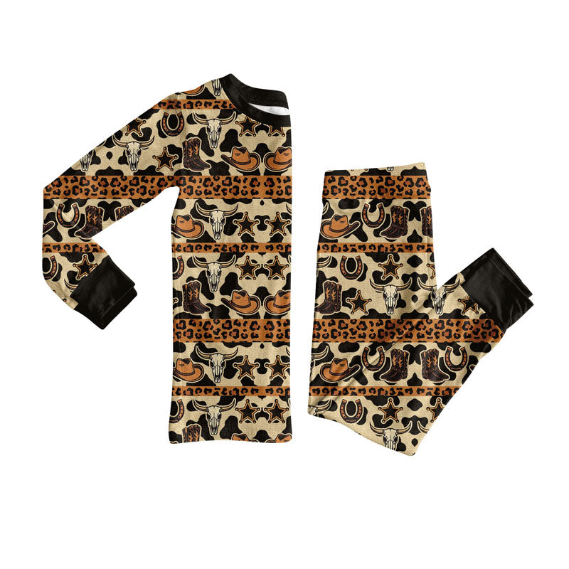 Western cow design kids pajama set wholesal factory price