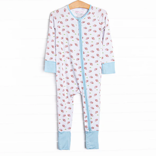 Football design kids long sleeve zip romper